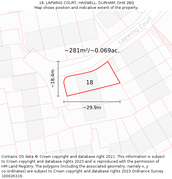 18, LAPWING COURT, HASWELL, DURHAM, DH6 2BQ: Plot and title map