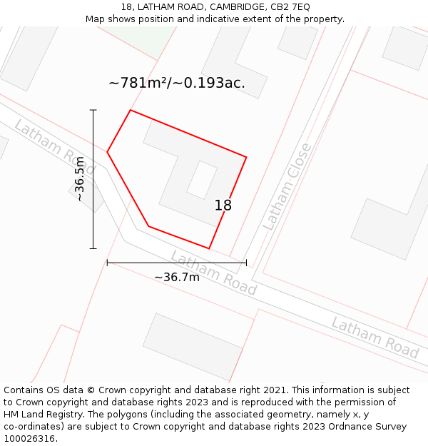 18, LATHAM ROAD, CAMBRIDGE, CB2 7EQ: Plot and title map