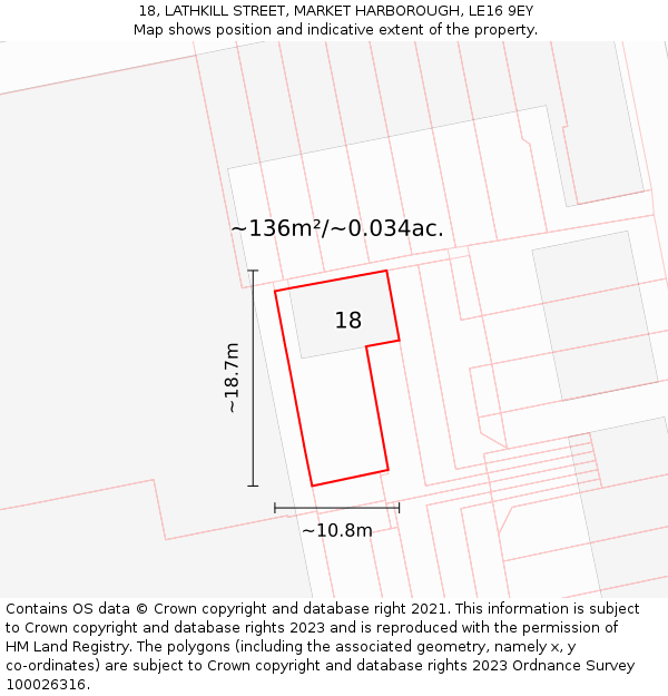 18, LATHKILL STREET, MARKET HARBOROUGH, LE16 9EY: Plot and title map