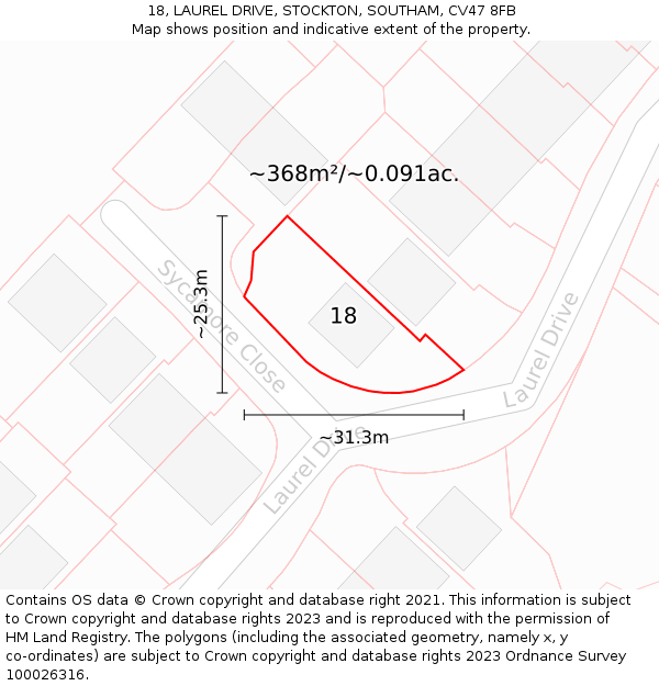 18, LAUREL DRIVE, STOCKTON, SOUTHAM, CV47 8FB: Plot and title map