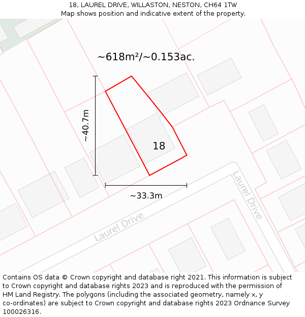 18, LAUREL DRIVE, WILLASTON, NESTON, CH64 1TW: Plot and title map