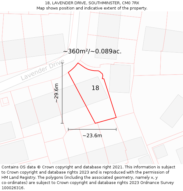 18, LAVENDER DRIVE, SOUTHMINSTER, CM0 7RX: Plot and title map