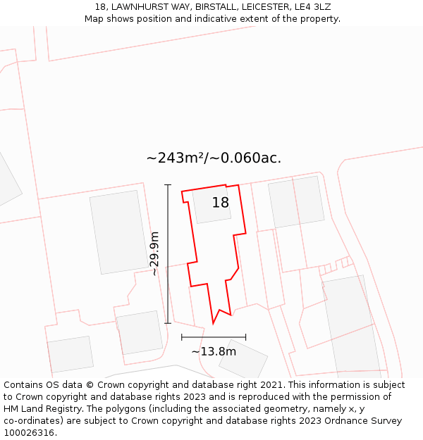 18, LAWNHURST WAY, BIRSTALL, LEICESTER, LE4 3LZ: Plot and title map