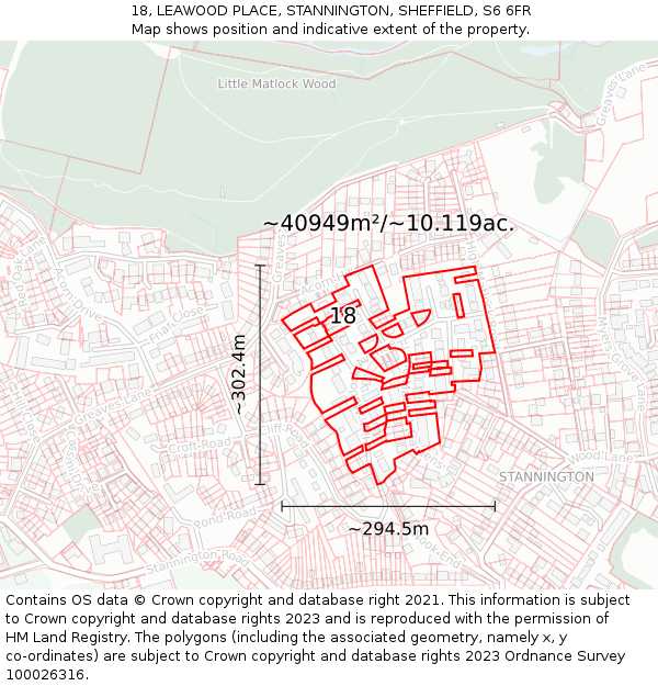 18, LEAWOOD PLACE, STANNINGTON, SHEFFIELD, S6 6FR: Plot and title map