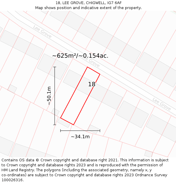 18, LEE GROVE, CHIGWELL, IG7 6AF: Plot and title map