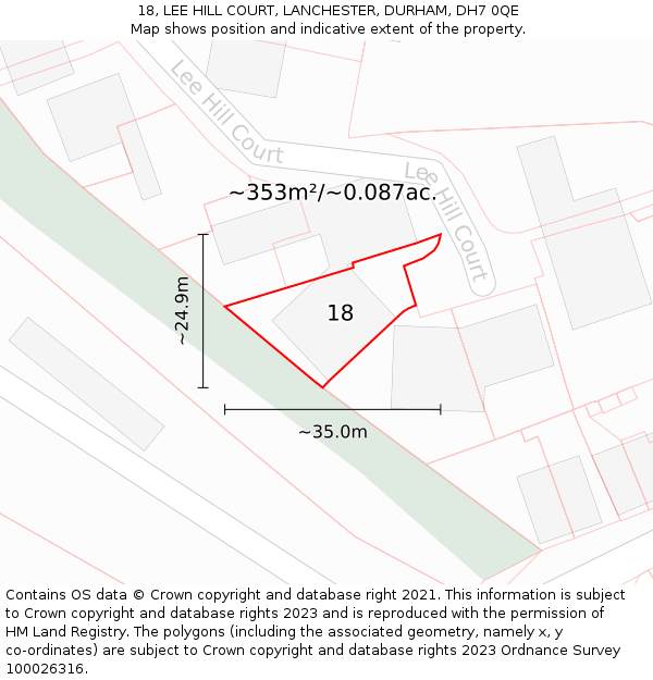 18, LEE HILL COURT, LANCHESTER, DURHAM, DH7 0QE: Plot and title map