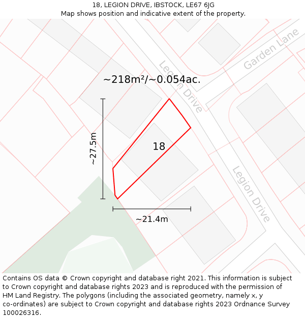 18, LEGION DRIVE, IBSTOCK, LE67 6JG: Plot and title map