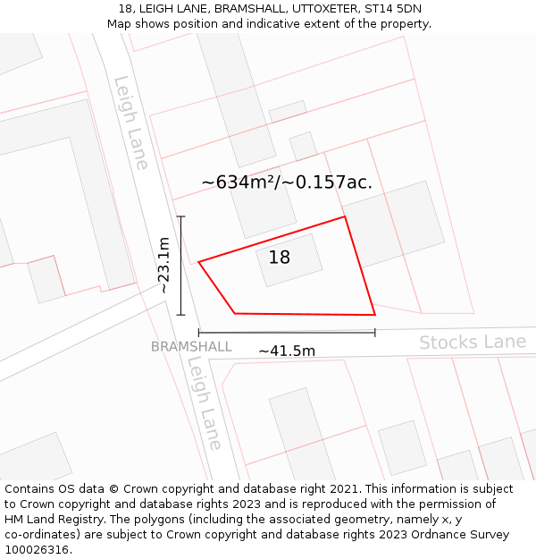 18, LEIGH LANE, BRAMSHALL, UTTOXETER, ST14 5DN: Plot and title map
