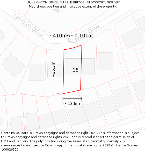 18, LEIGHTON DRIVE, MARPLE BRIDGE, STOCKPORT, SK6 5BY: Plot and title map