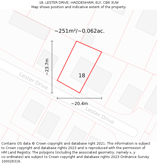 18, LESTER DRIVE, HADDENHAM, ELY, CB6 3UW: Plot and title map