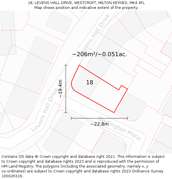 18, LEVENS HALL DRIVE, WESTCROFT, MILTON KEYNES, MK4 4FL: Plot and title map