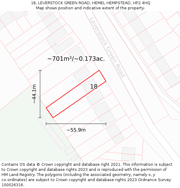 18, LEVERSTOCK GREEN ROAD, HEMEL HEMPSTEAD, HP2 4HQ: Plot and title map