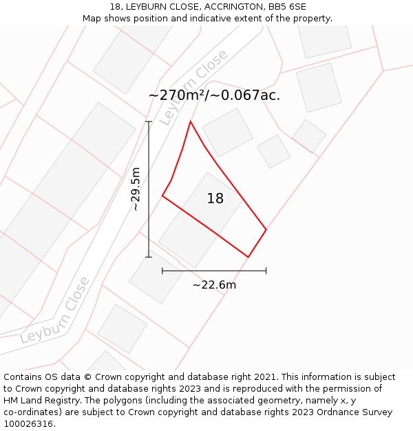 18, LEYBURN CLOSE, ACCRINGTON, BB5 6SE: Plot and title map