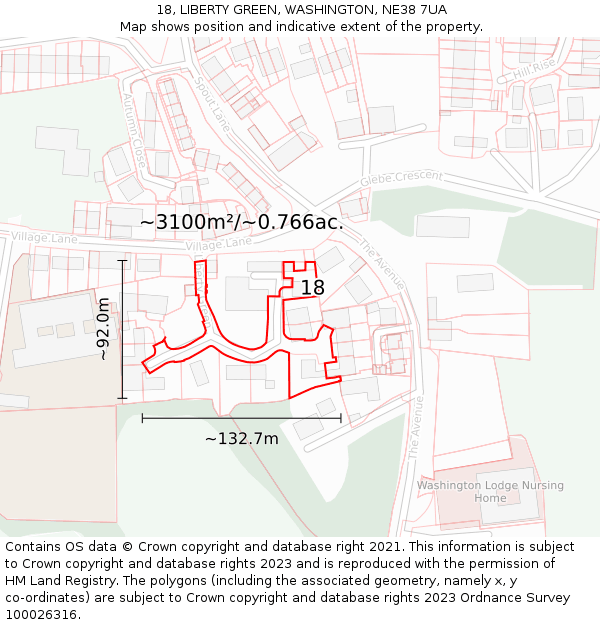 18, LIBERTY GREEN, WASHINGTON, NE38 7UA: Plot and title map