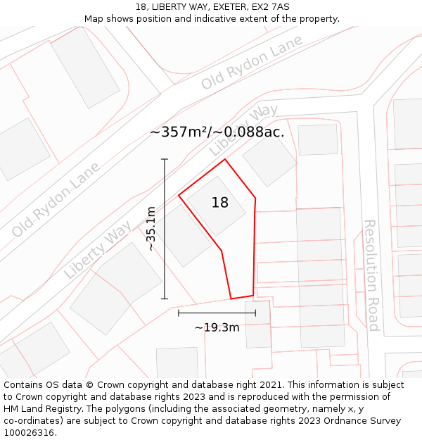 18, LIBERTY WAY, EXETER, EX2 7AS: Plot and title map