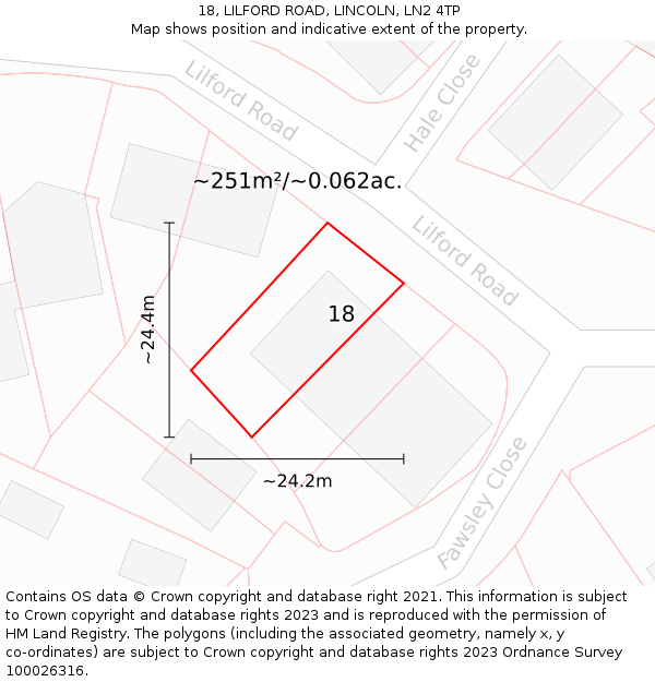 18, LILFORD ROAD, LINCOLN, LN2 4TP: Plot and title map