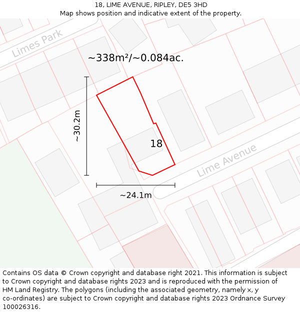 18, LIME AVENUE, RIPLEY, DE5 3HD: Plot and title map