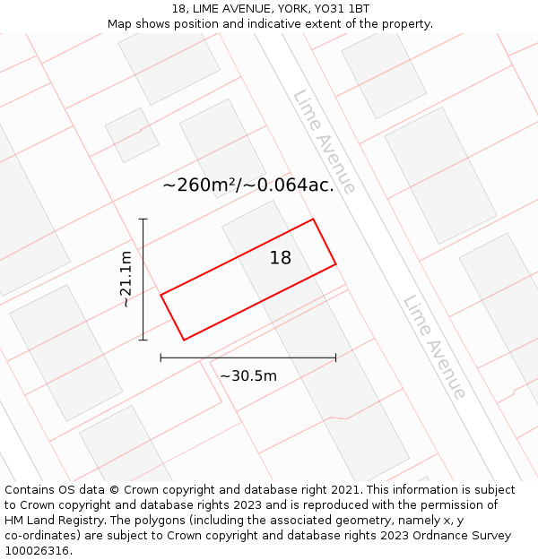 18, LIME AVENUE, YORK, YO31 1BT: Plot and title map