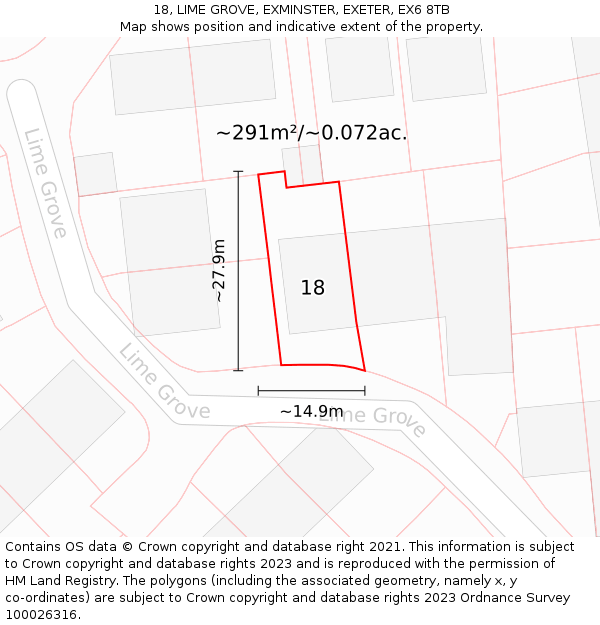 18, LIME GROVE, EXMINSTER, EXETER, EX6 8TB: Plot and title map