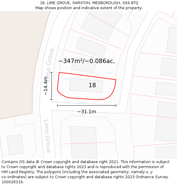 18, LIME GROVE, SWINTON, MEXBOROUGH, S64 8TQ: Plot and title map