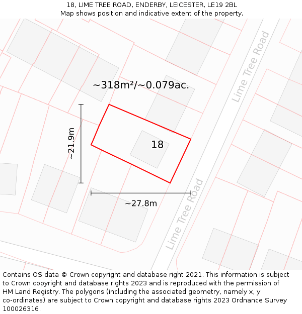 18, LIME TREE ROAD, ENDERBY, LEICESTER, LE19 2BL: Plot and title map