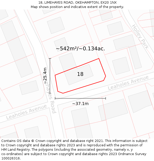 18, LIMEHAYES ROAD, OKEHAMPTON, EX20 1NX: Plot and title map