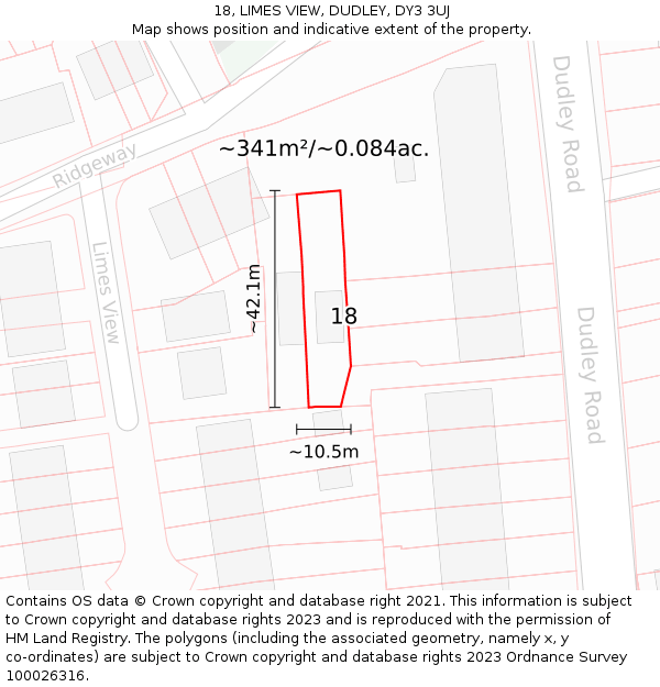 18, LIMES VIEW, DUDLEY, DY3 3UJ: Plot and title map