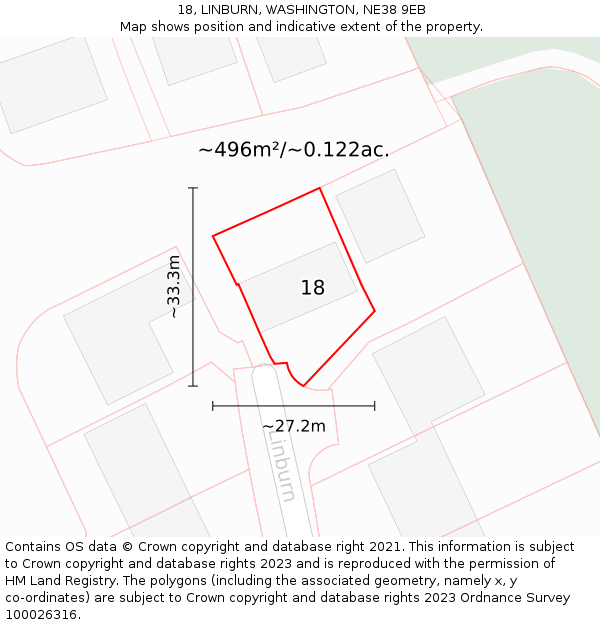 18, LINBURN, WASHINGTON, NE38 9EB: Plot and title map