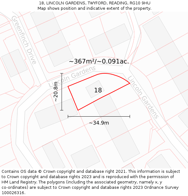 18, LINCOLN GARDENS, TWYFORD, READING, RG10 9HU: Plot and title map