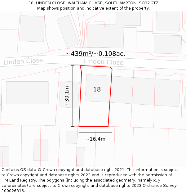 18, LINDEN CLOSE, WALTHAM CHASE, SOUTHAMPTON, SO32 2TZ: Plot and title map