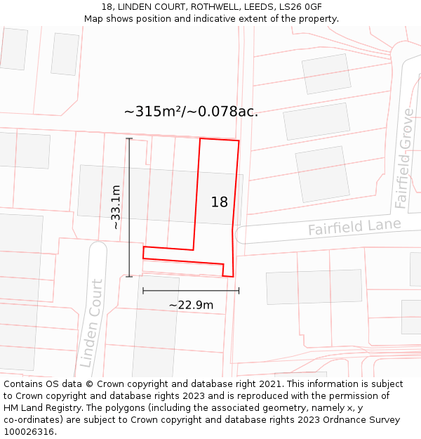 18, LINDEN COURT, ROTHWELL, LEEDS, LS26 0GF: Plot and title map