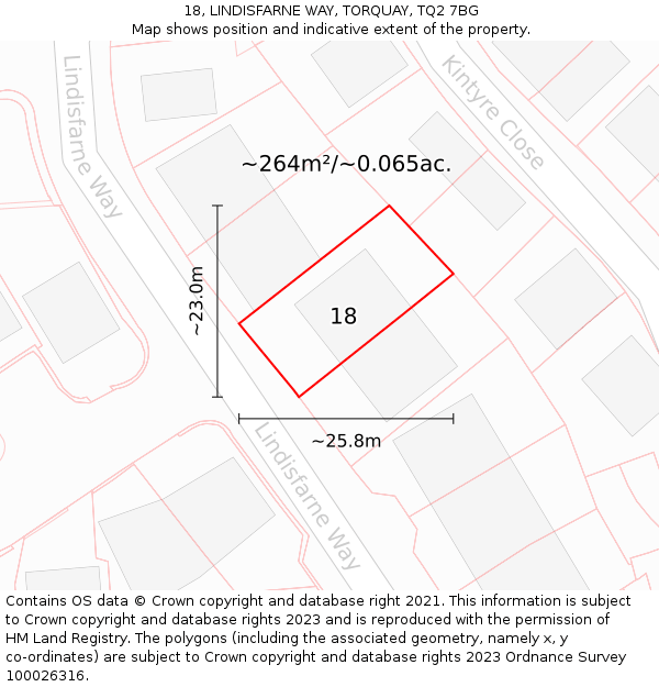 18, LINDISFARNE WAY, TORQUAY, TQ2 7BG: Plot and title map