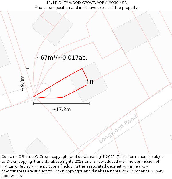 18, LINDLEY WOOD GROVE, YORK, YO30 4SR: Plot and title map