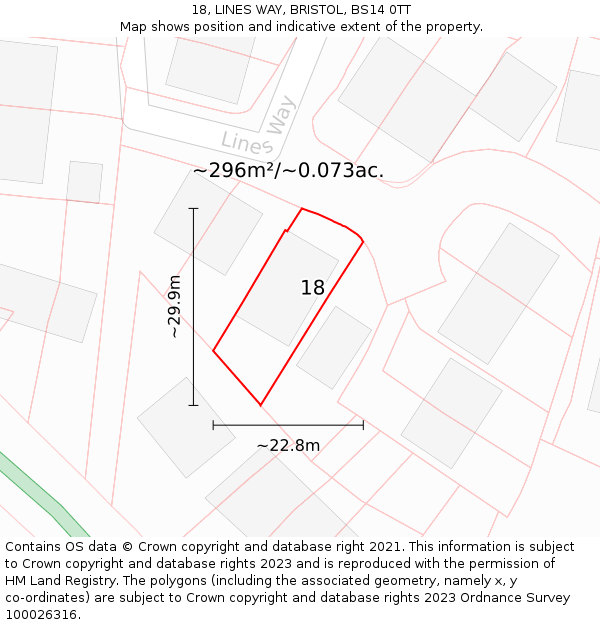 18, LINES WAY, BRISTOL, BS14 0TT: Plot and title map