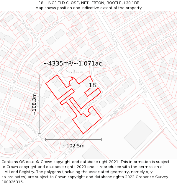 18, LINGFIELD CLOSE, NETHERTON, BOOTLE, L30 1BB: Plot and title map
