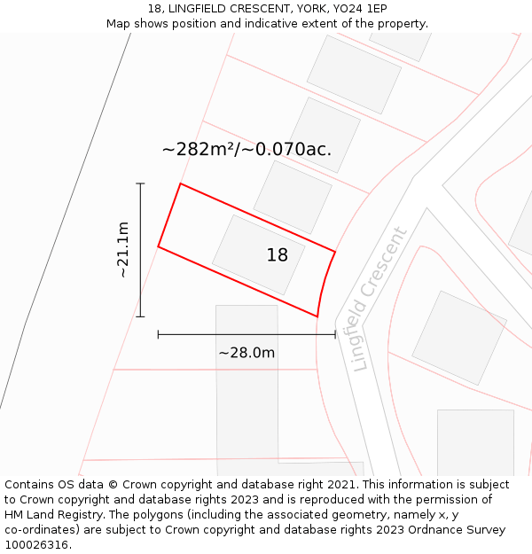 18, LINGFIELD CRESCENT, YORK, YO24 1EP: Plot and title map