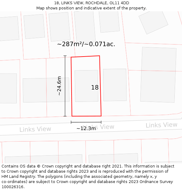 18, LINKS VIEW, ROCHDALE, OL11 4DD: Plot and title map
