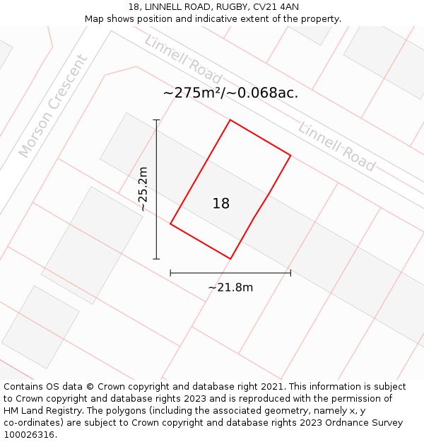 18, LINNELL ROAD, RUGBY, CV21 4AN: Plot and title map