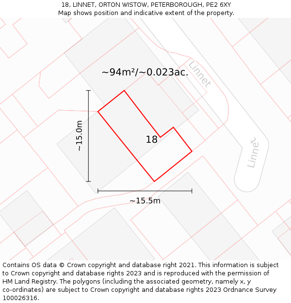 18, LINNET, ORTON WISTOW, PETERBOROUGH, PE2 6XY: Plot and title map