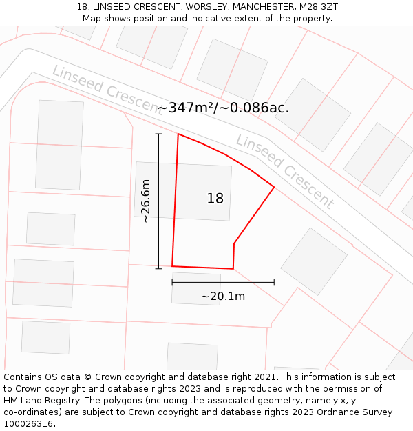 18, LINSEED CRESCENT, WORSLEY, MANCHESTER, M28 3ZT: Plot and title map