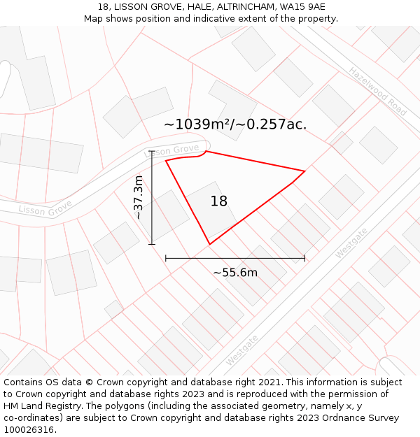 18, LISSON GROVE, HALE, ALTRINCHAM, WA15 9AE: Plot and title map