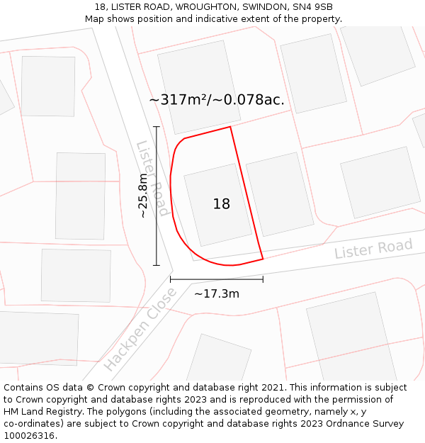 18, LISTER ROAD, WROUGHTON, SWINDON, SN4 9SB: Plot and title map