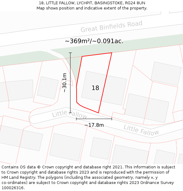 18, LITTLE FALLOW, LYCHPIT, BASINGSTOKE, RG24 8UN: Plot and title map