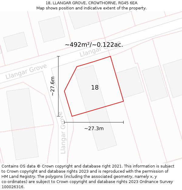 18, LLANGAR GROVE, CROWTHORNE, RG45 6EA: Plot and title map