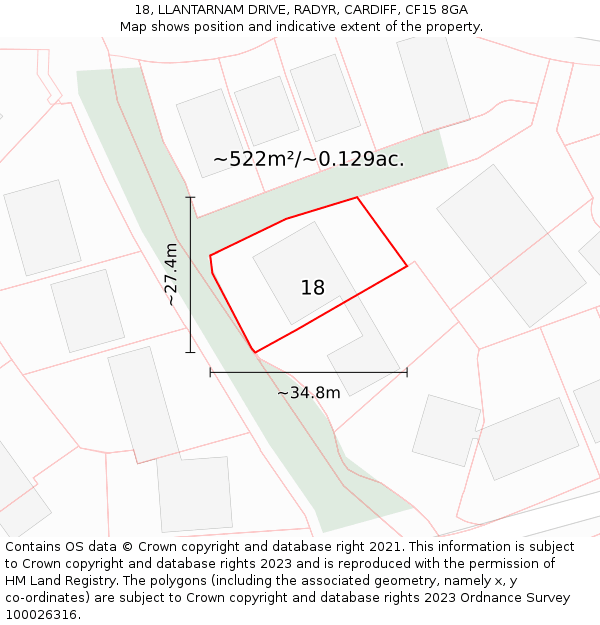 18, LLANTARNAM DRIVE, RADYR, CARDIFF, CF15 8GA: Plot and title map