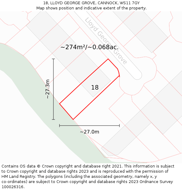 18, LLOYD GEORGE GROVE, CANNOCK, WS11 7GY: Plot and title map