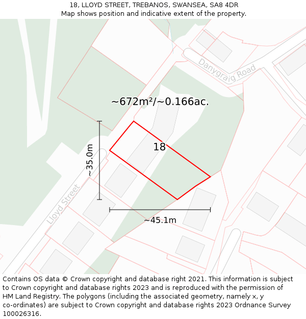 18, LLOYD STREET, TREBANOS, SWANSEA, SA8 4DR: Plot and title map