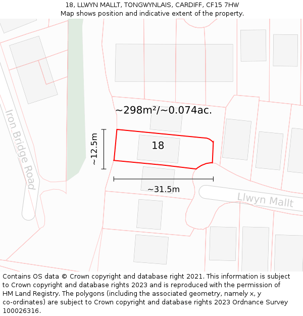 18, LLWYN MALLT, TONGWYNLAIS, CARDIFF, CF15 7HW: Plot and title map