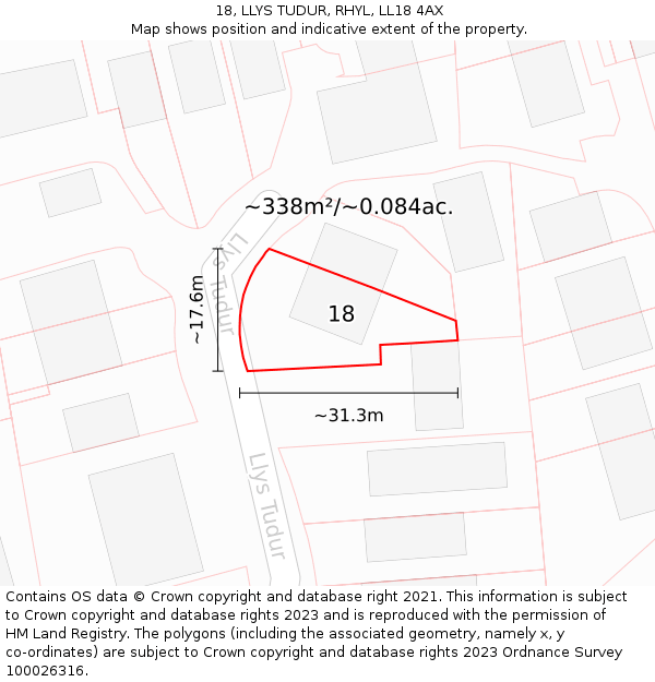 18, LLYS TUDUR, RHYL, LL18 4AX: Plot and title map