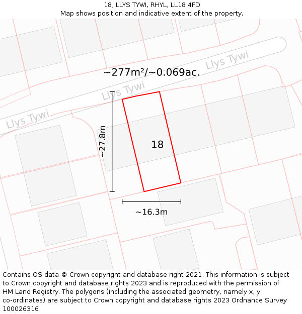 18, LLYS TYWI, RHYL, LL18 4FD: Plot and title map